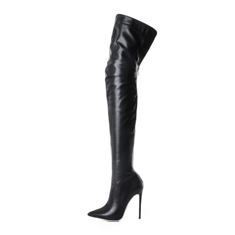 LISHAN Women's Thigh High Boots - Zip Up Over The Knee Stiletto Heels, Pointed Toe, Slim Fit for Party, Night Out, and Winter Fashion