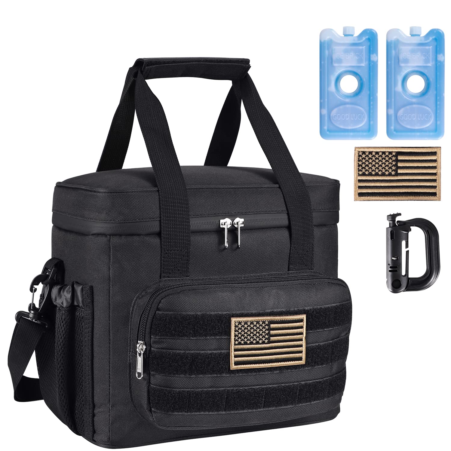 Tactical Lunch Box for Men & Women - 15L Leakproof Insulated Cooler Bag with MOLLE Webbing & Adjustable Shoulder Strap | Durable Black Lunch Bag for Work, Picnic, Hiking & Outdoor Activities | Includes Ice Pack for All-Day Freshness