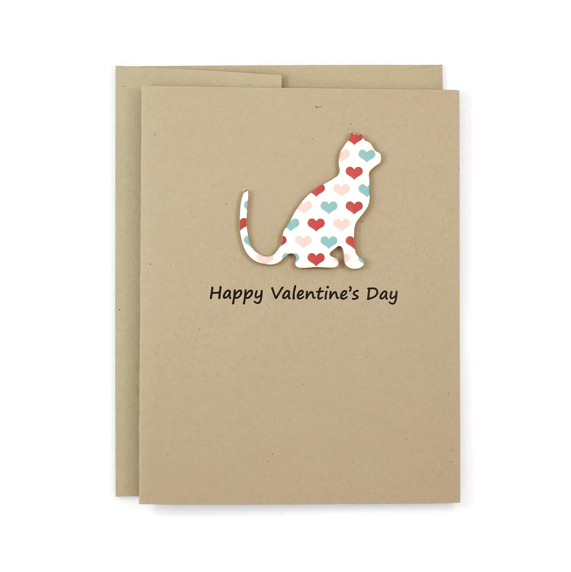 Valentine's Day Cat Greeting Card - Handmade with Colorful Hearts | Single Card or 10-Pack Option | Choose Your Custom Message | Perfect for Cat Lovers, Valentine Gifts & Special Occasions