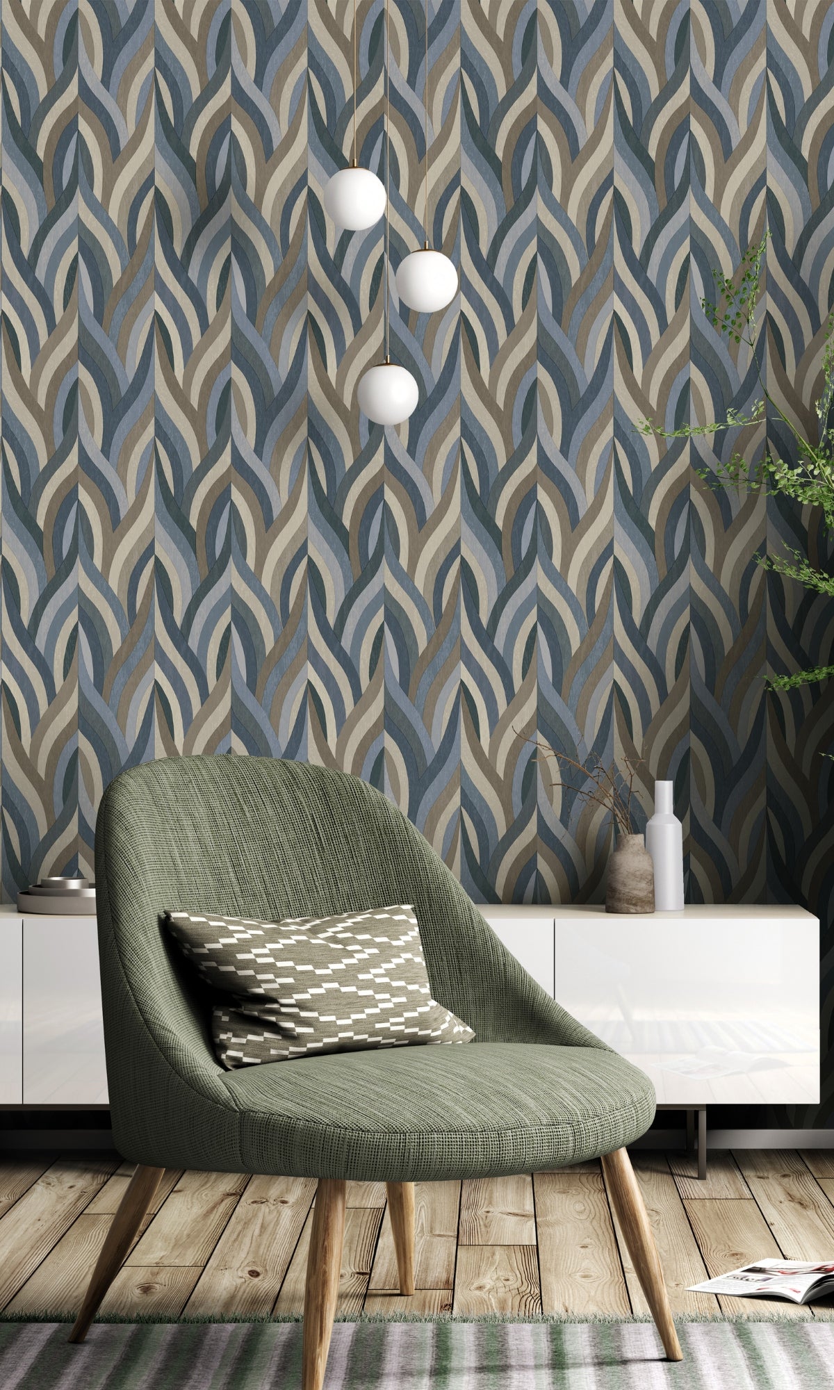 Blue Interlacing Lines Geometric Wallpaper R8956 - Modern Peel & Stick Wallpaper for Living Room, Bedroom, Office Decor