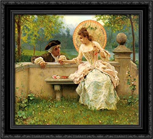 Federico Andreotti 22x20 Black Ornate Wood Framed Canvas Art - Romantic Garden Scene Painting - Perfect for Living Room, Bedroom & Office Wall Decor