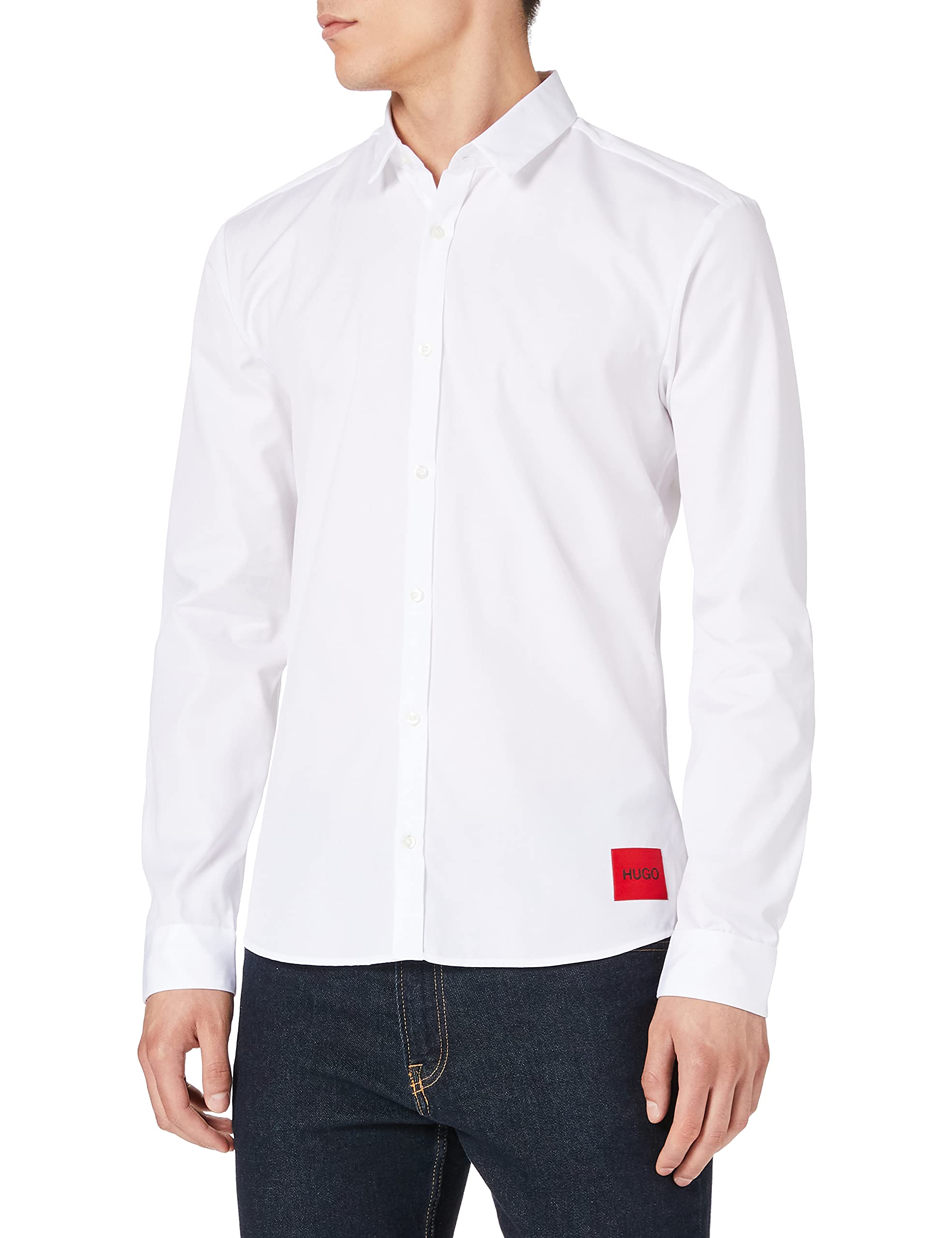 Hugo Boss Men's Extra Slim Fit Long Sleeve Dress Shirt - Premium White Formal Shirt for Business, Office & Special Occasions | Ero3-W Style 50450179 | Size Large