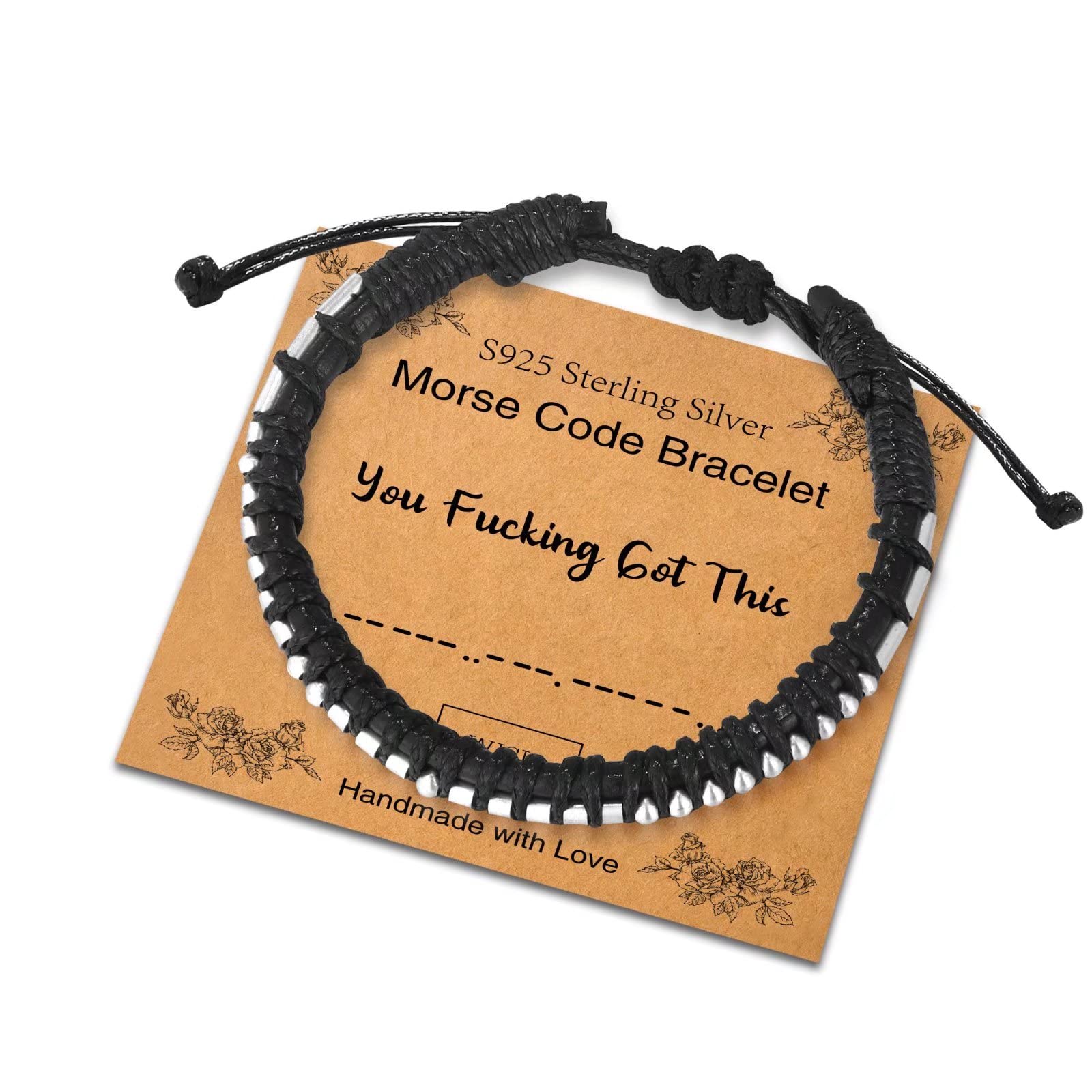 Sterling Silver Morse Code Bracelet for Women & Men - Adjustable Leather Wristband with Inspirational Message - Unique Birthday & Friendship Jewelry Gift for Her & Him - Perfect for Everyday Wear, Special Occasions & Meaningful Gifting