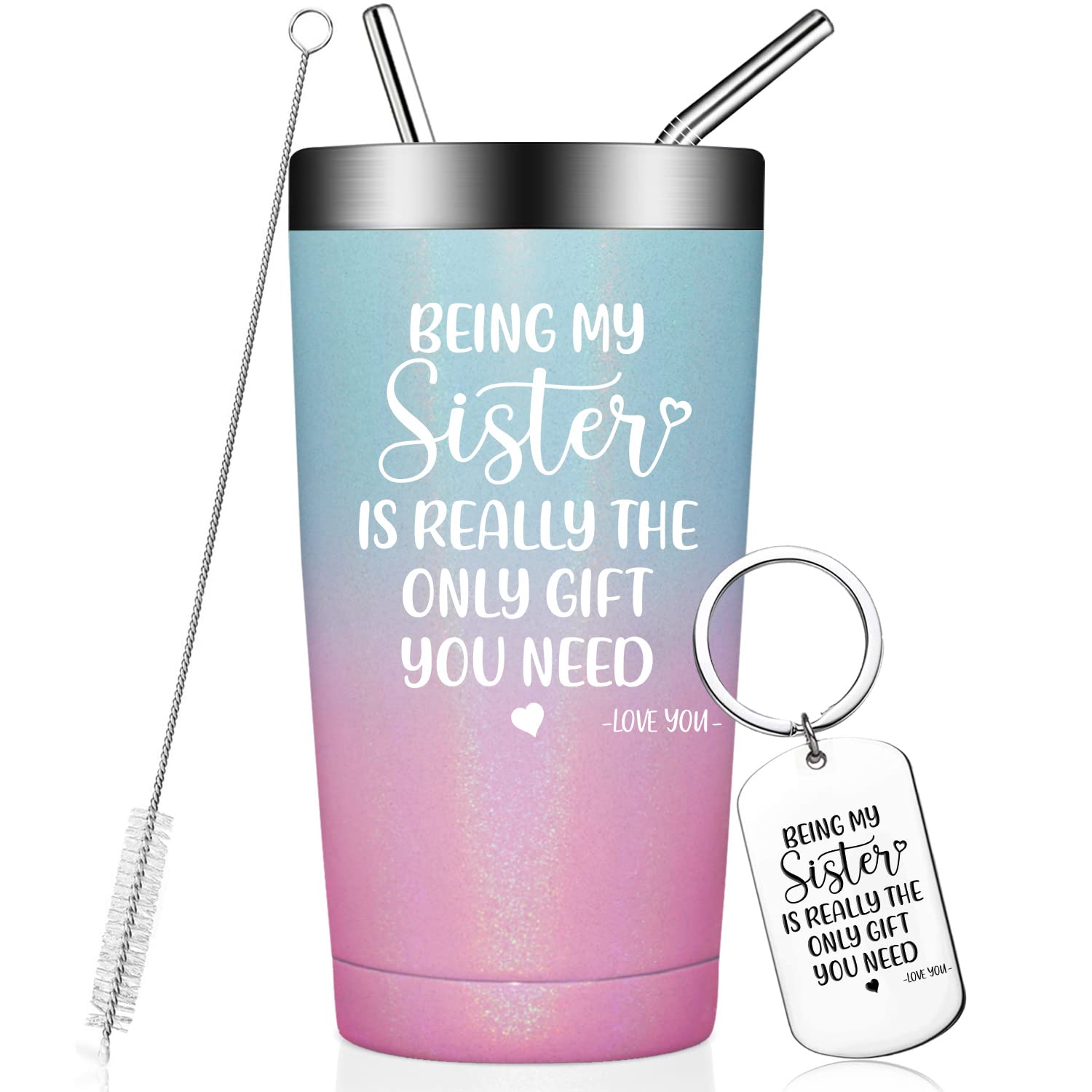 Best Sister Birthday Gifts - Vacuum Insulated 20oz Tumbler Cup with Keychain for Women, Big Sister, Little Sister & Sister-in-Law - Perfect Friendship Gift for Everyday Use, Office & Travel