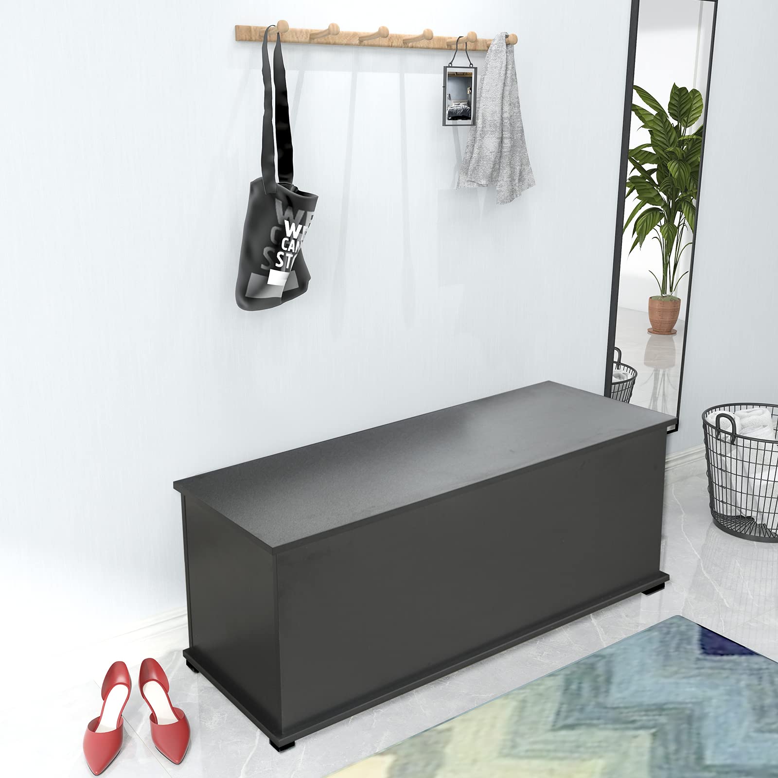 Homvent Storage Box with Bench - Versatile Storage Container for Entryways, Bedrooms, Playrooms & Mudrooms - Space-Saving Indoor Organizer (Black) | Perfect for Shoes, Toys & Home Organization