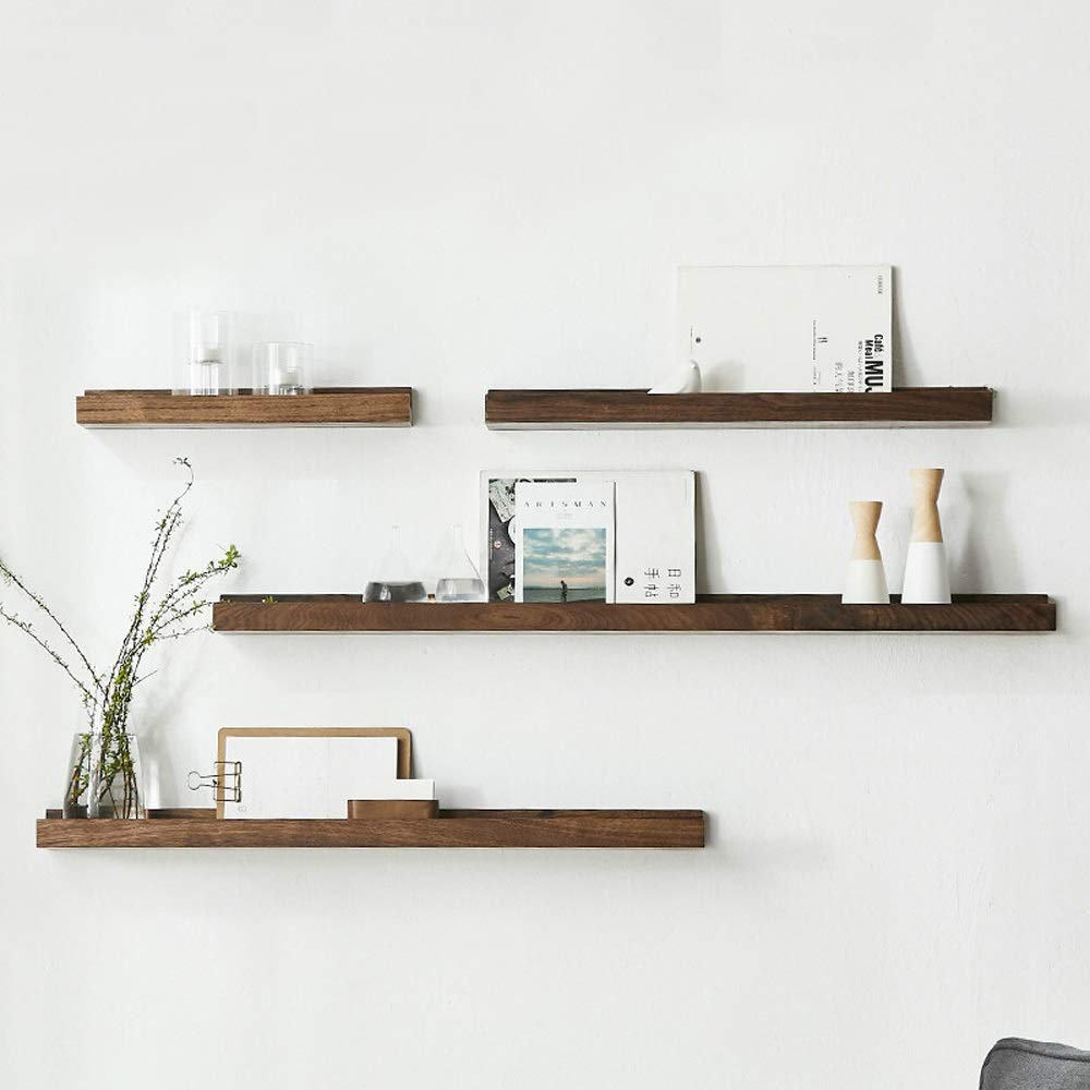 Modern Floating Wall Shelves Set of 4 - Natural Wood Wall Mounted Shelves for Bedroom, Living Room & Home Decor - 100x14x5cm Brown Wooden Shelves - Perfect for Displaying Books, Photos & Decorative Items