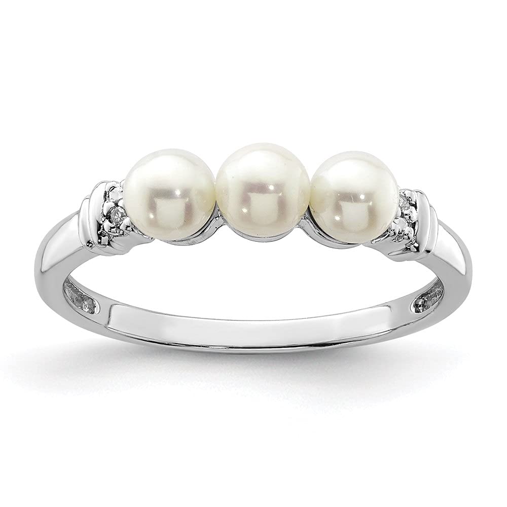 925 Sterling Silver Diamond & Pearl Ring for Women - 0.01ct Dainty Jewelry, Elegant Wedding Band, Anniversary Gift, Valentine's Day Present | Perfect for Engagements, Parties & Special Occasions