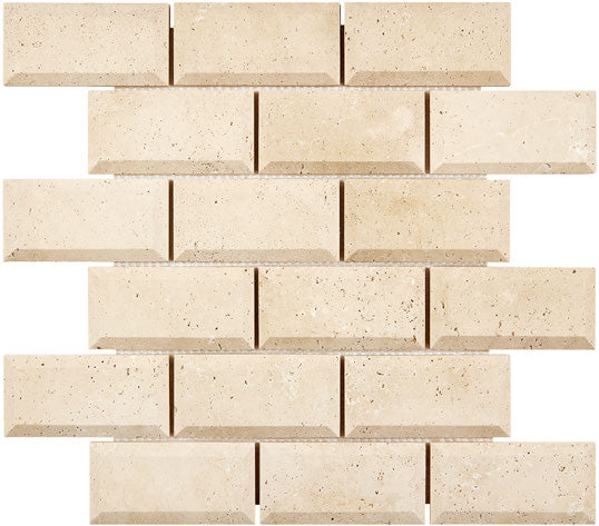 Ivory Travertine 2x4 Mosaic Tile with Deep Beveled Edge - Honed Finish for Bathroom, Kitchen Backsplash & Shower Wall Decor