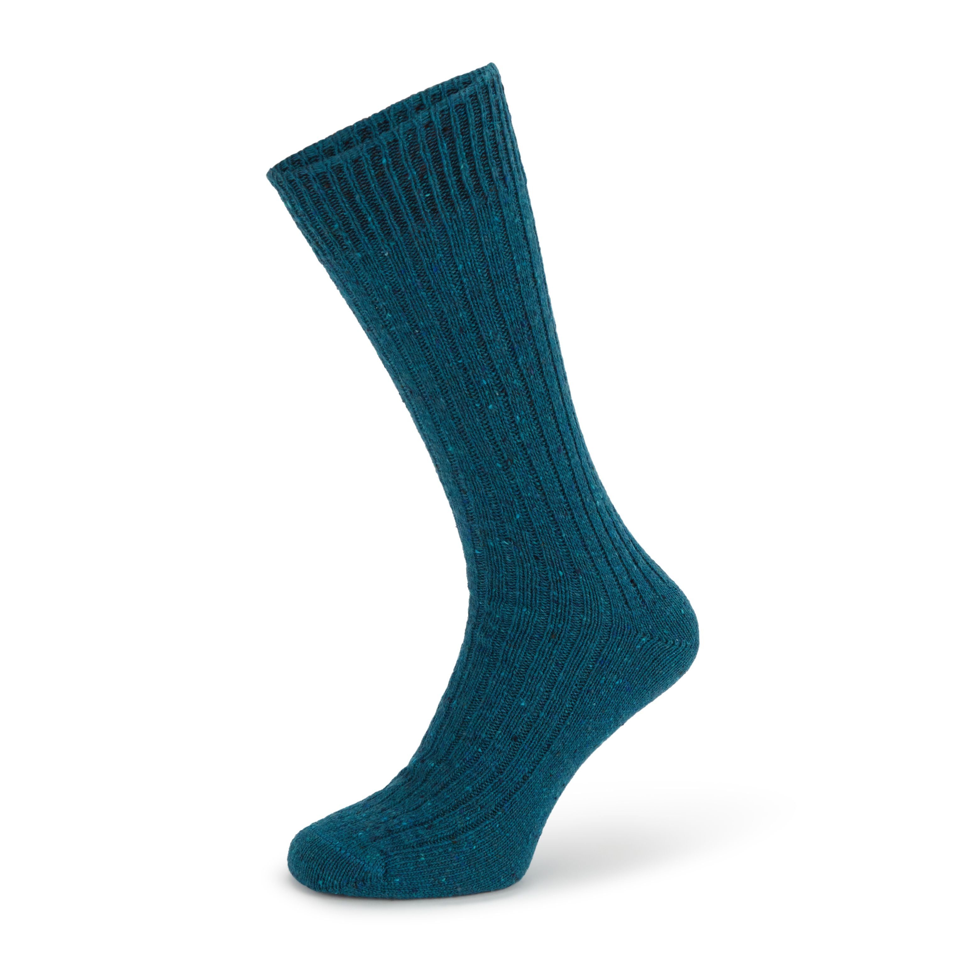 Premium Shannon Teal Irish Donegal Calf-Length Wool Socks for Men & Women - Warm, Comfortable & Stylish for Winter, Hiking & Outdoor Activities