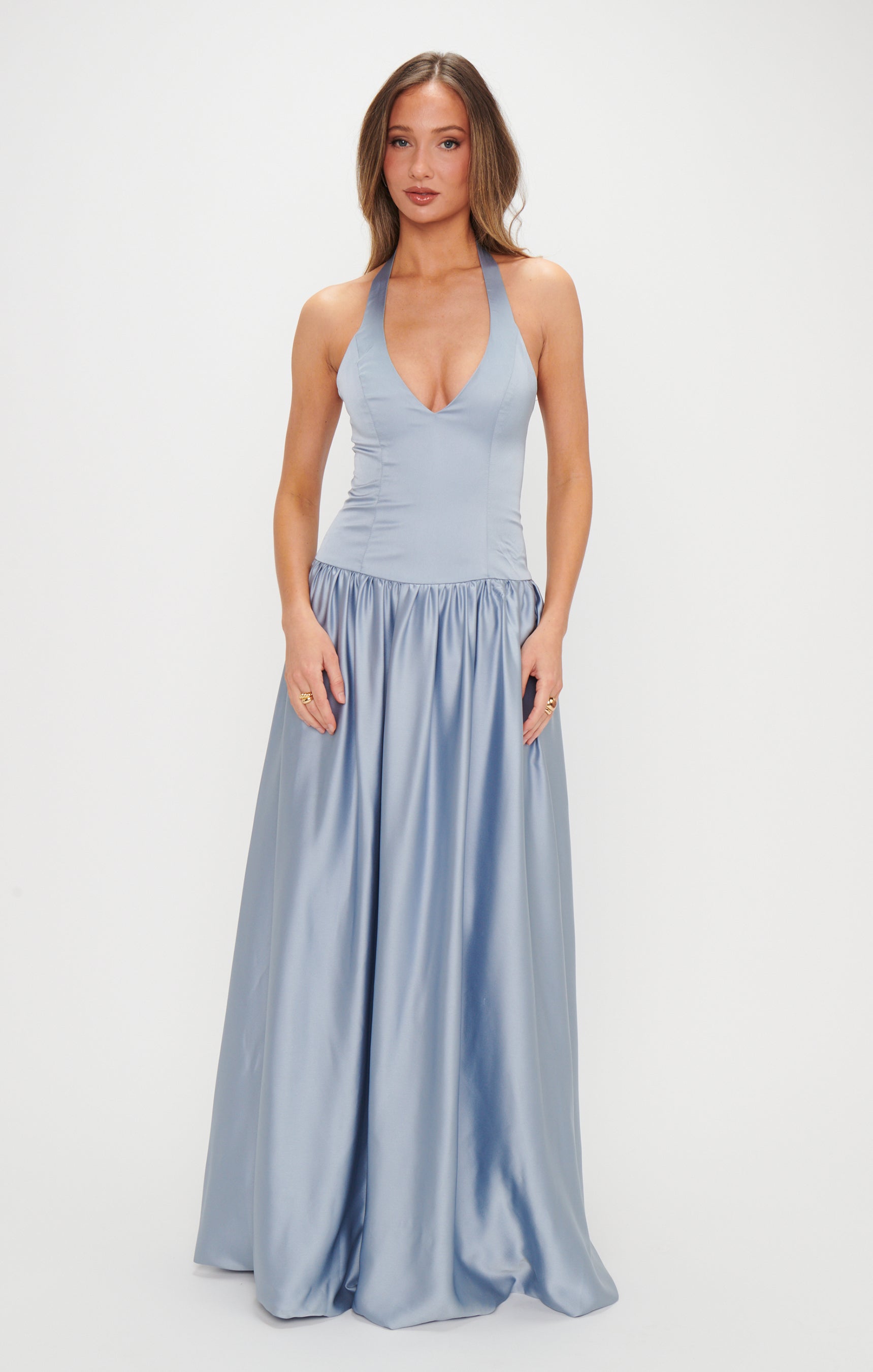 Eliza Maxi Dress - Steel Blue Luxe Satin Formal Gown for Women | Elegant Evening Dress for Weddings, Parties & Special Occasions
