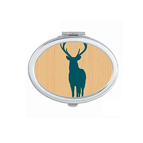 DIYthinker Deer Animal Blue Wood Grain Mirror - Portable Foldable Double-Sided Makeup & Glasses Mirror for Travel, Home Vanity, and Dressing Table