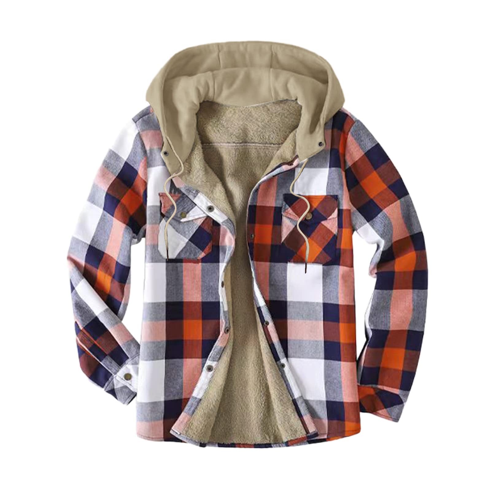 Men's Plaid Hooded Loose Coat with Velvet Shirt Top - Winter Jacket for Casual Outfits & Outdoor Activities