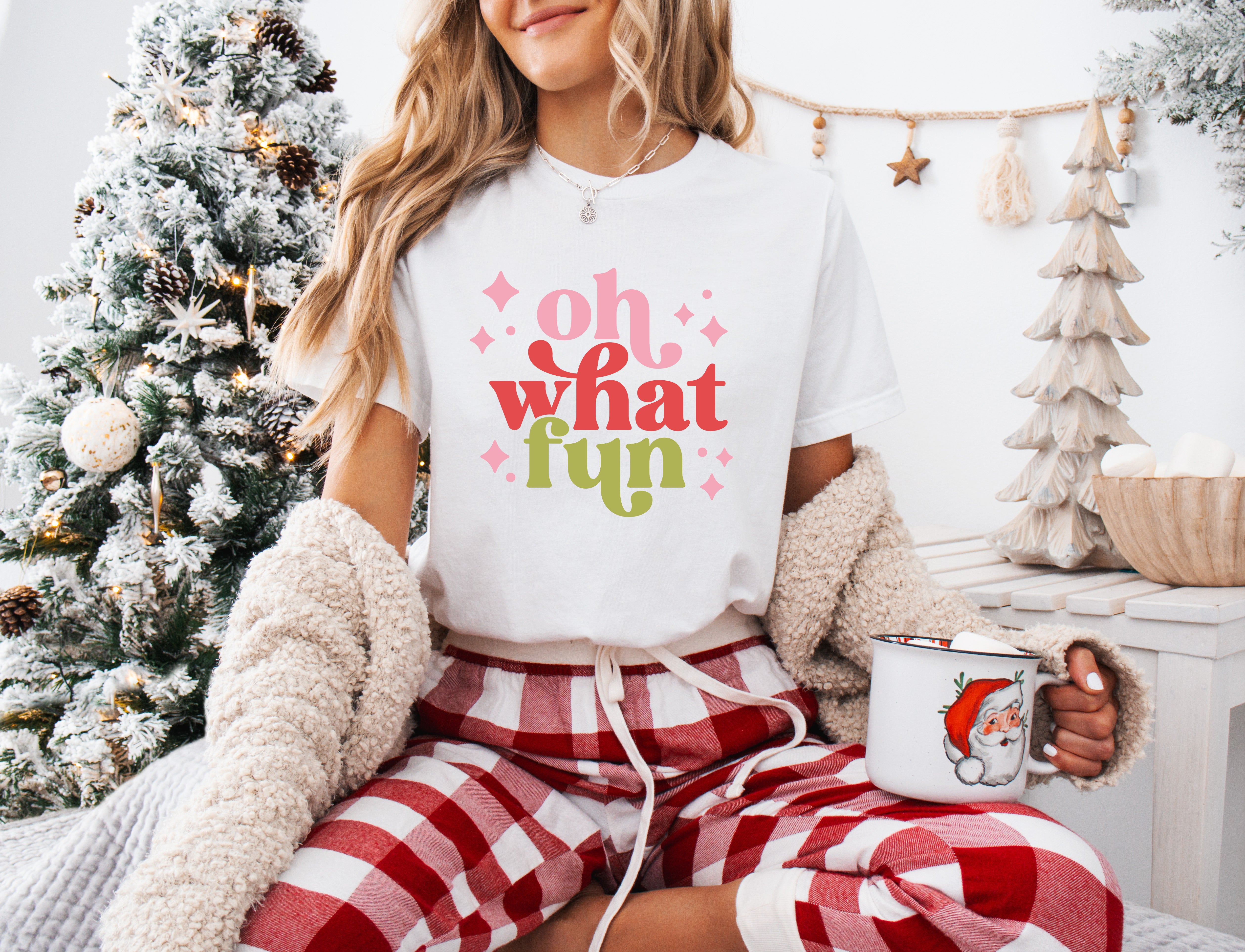 Festive Oh What Fun Christmas T-Shirt - Holiday Family Matching Outfits, Gift for Christmas Party & Ugly Sweater Contest