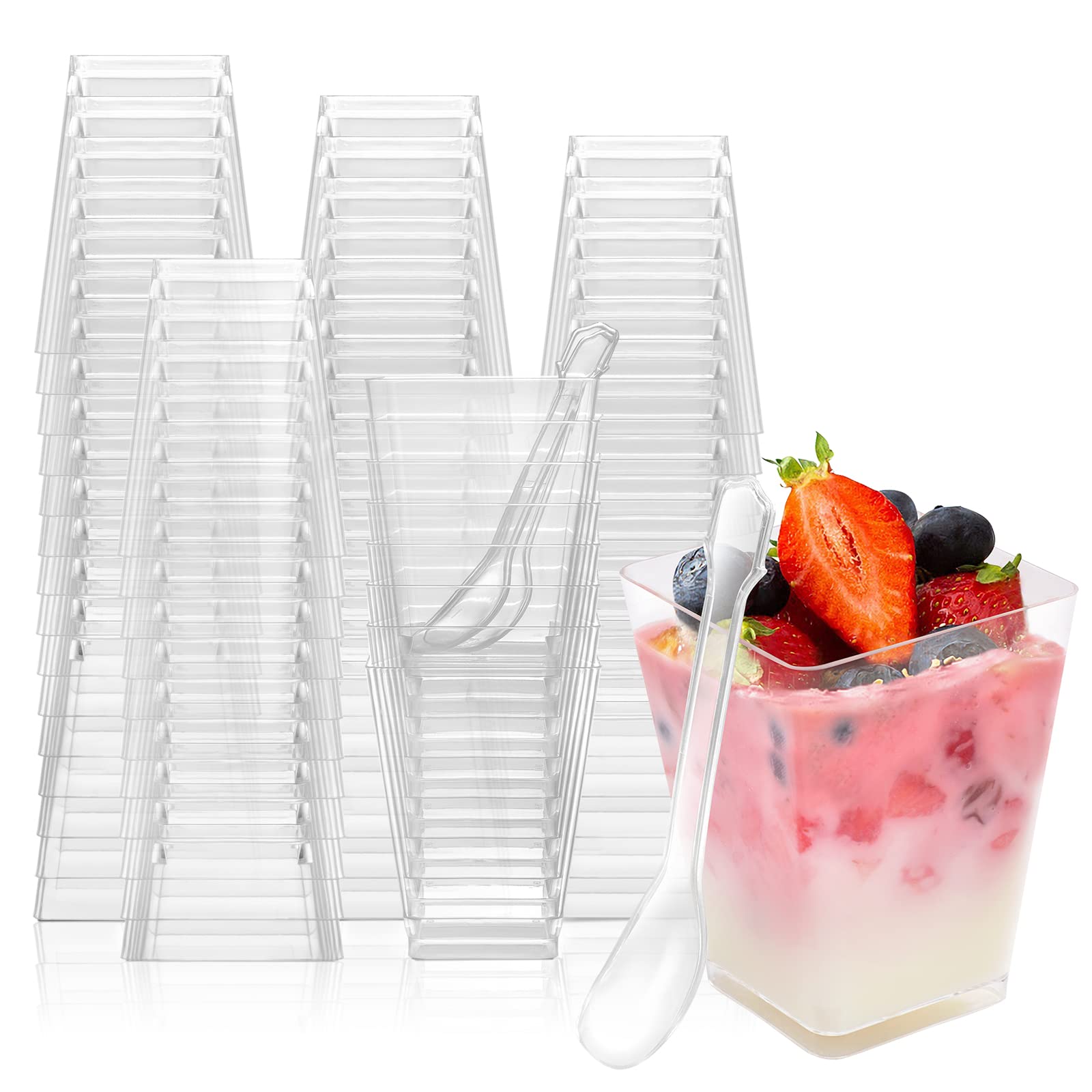 EASERCY 100 Pack 5 oz Plastic Dessert Cups with Spoons - Mini Parfait Containers for Yogurt, Pudding, Ice Cream & Party Appetizers | Perfect for Catering, Birthday Parties & Dessert Bars