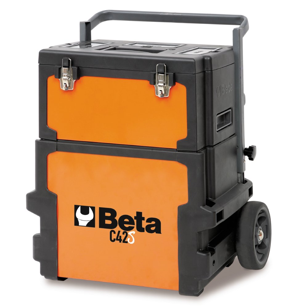 Beta C42S 2-Module Rolling Metal Tool Box Trolley with Detachable Tool Box & Telescoping Handle - Heavy Duty Portable Tool Storage for Mechanics, Construction, and DIY Projects