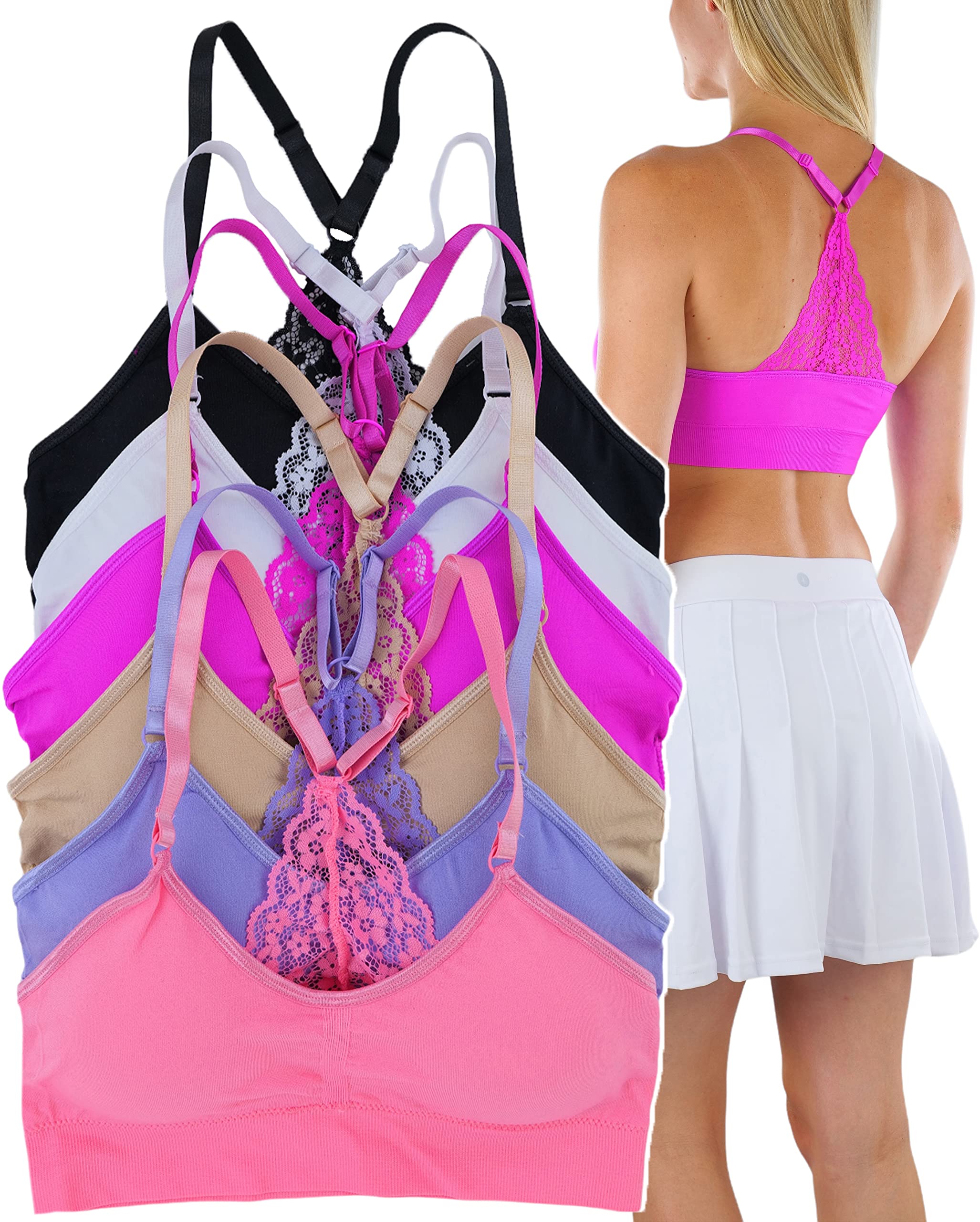 ToBeInStyle Women's 6-Pack Heather Racerback Sports Bras - Comfortable Workout Tops for Yoga, Running & Gym