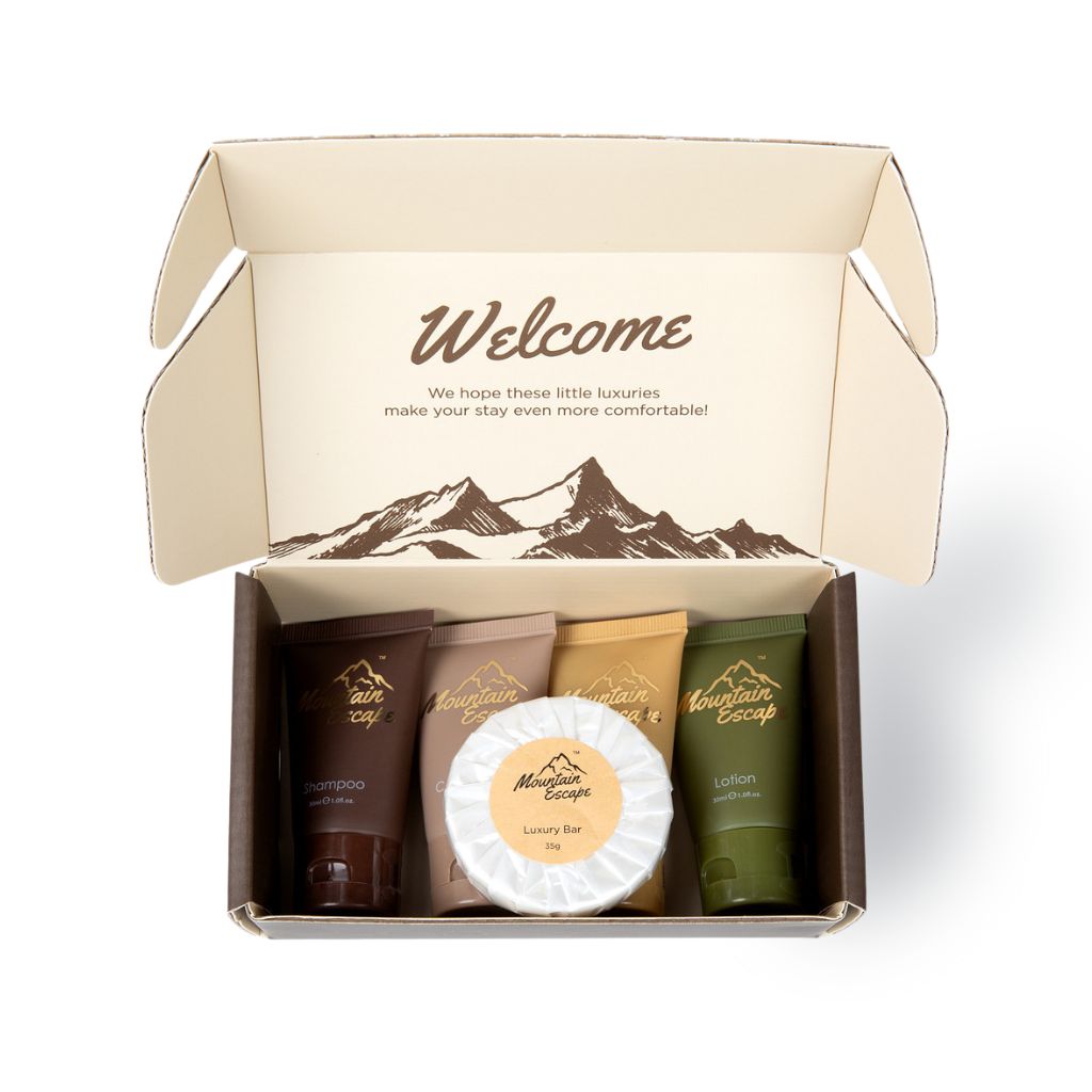 Premium Hotel Toiletries Kit in Luxury Display Box - Travel Size Shampoo, Conditioner, Body Wash & Lotion Set - Perfect for Hotels, Spas, Travel & Guest Bathroom Essentials