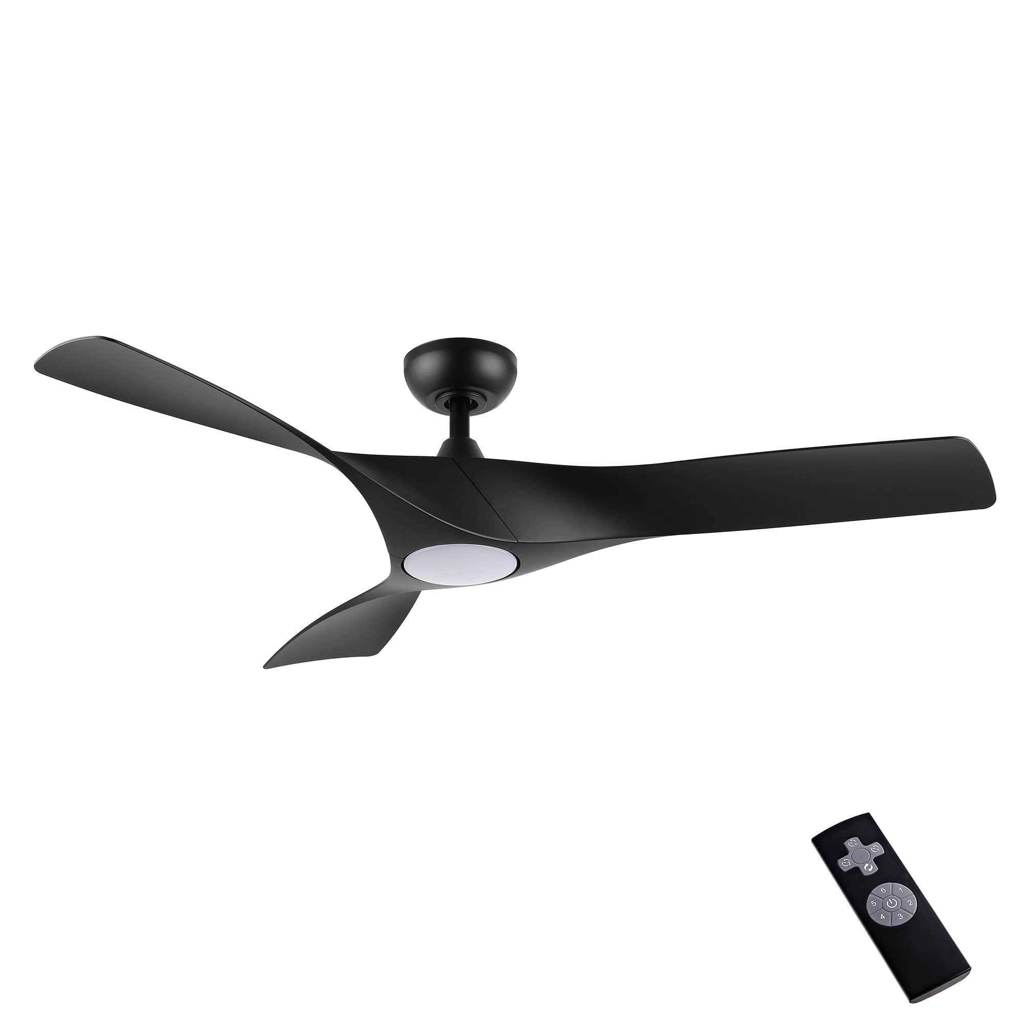 WINGBO 52 Inch Modern Ceiling Fan with Light Kit and Remote Control - Matte Black Finish, 3 Curved ABS Blades, 6-Speed Reversible DC Motor - Quiet Energy Efficient Fan for Bedroom, Living Room, Kitchen, Dining Room - ETL Certified for Safety