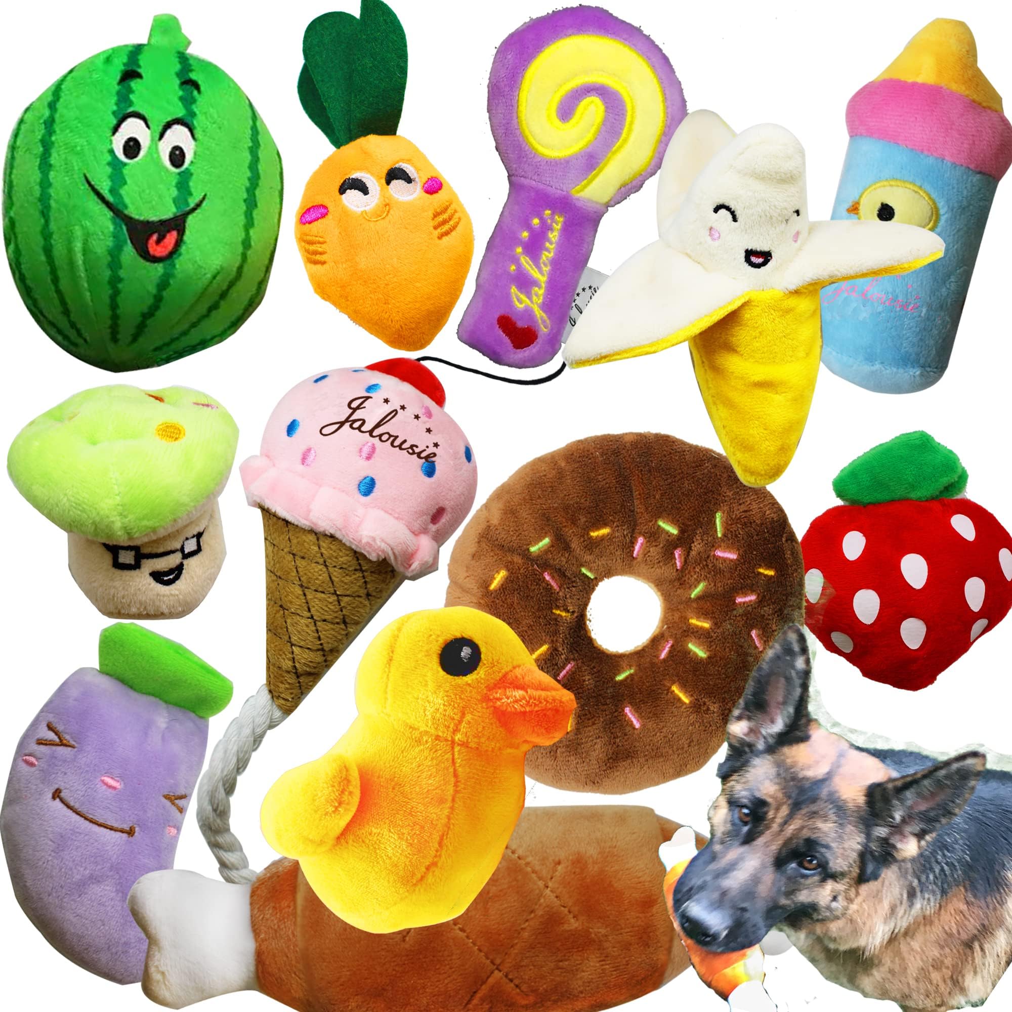 Premium 12-Pack Jalousie Multipack Squeaky Dog Toys for Small, Medium & Large Dogs - Durable Chew Toys for Aggressive Chewers, Puppy Teething & Playtime Fun