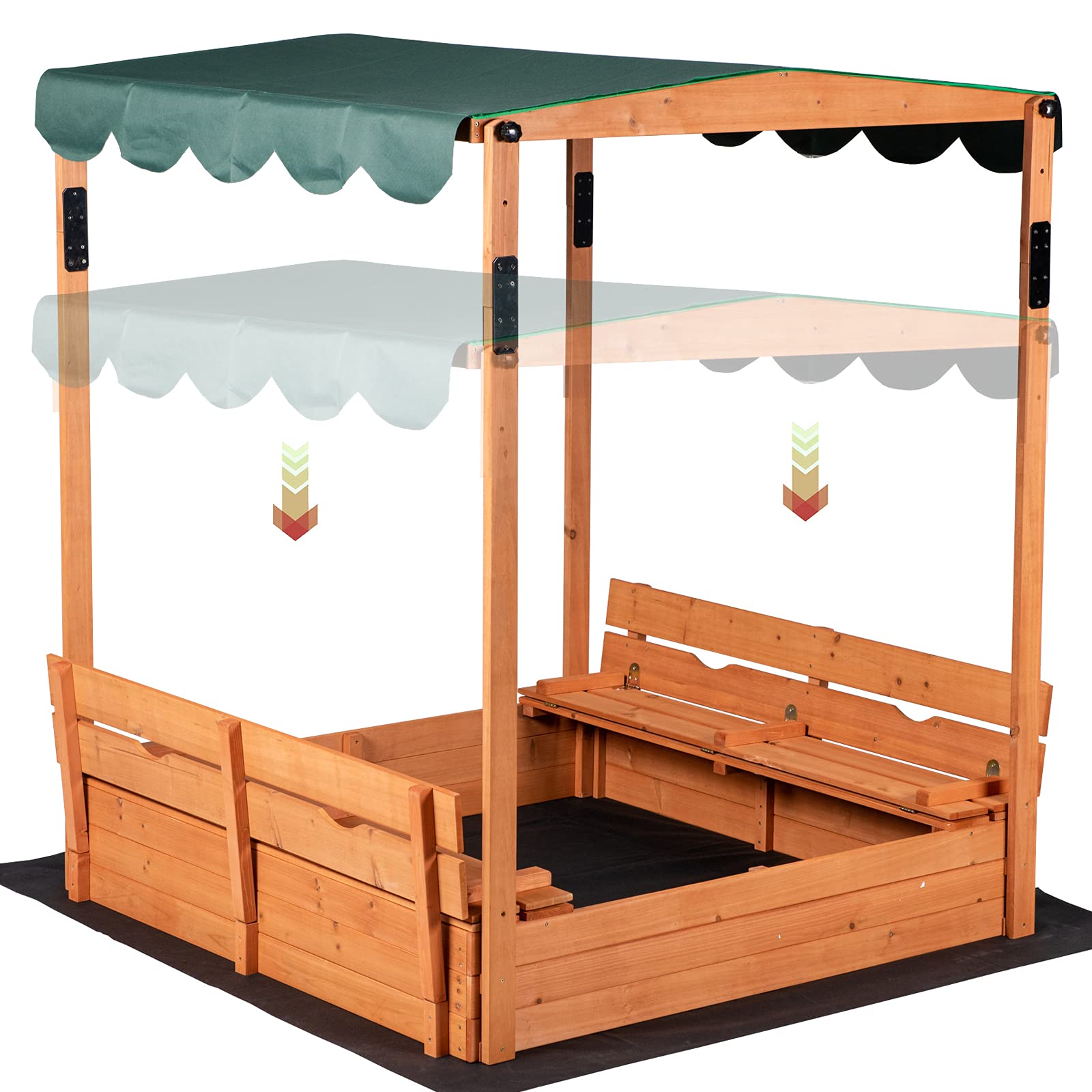 Convertible Wooden Outdoor Kids Sandbox with Canopy Cover & Bench Seat Storage - Perfect for Backyard Play, Patio Fun, and Outdoor Toddler Activities