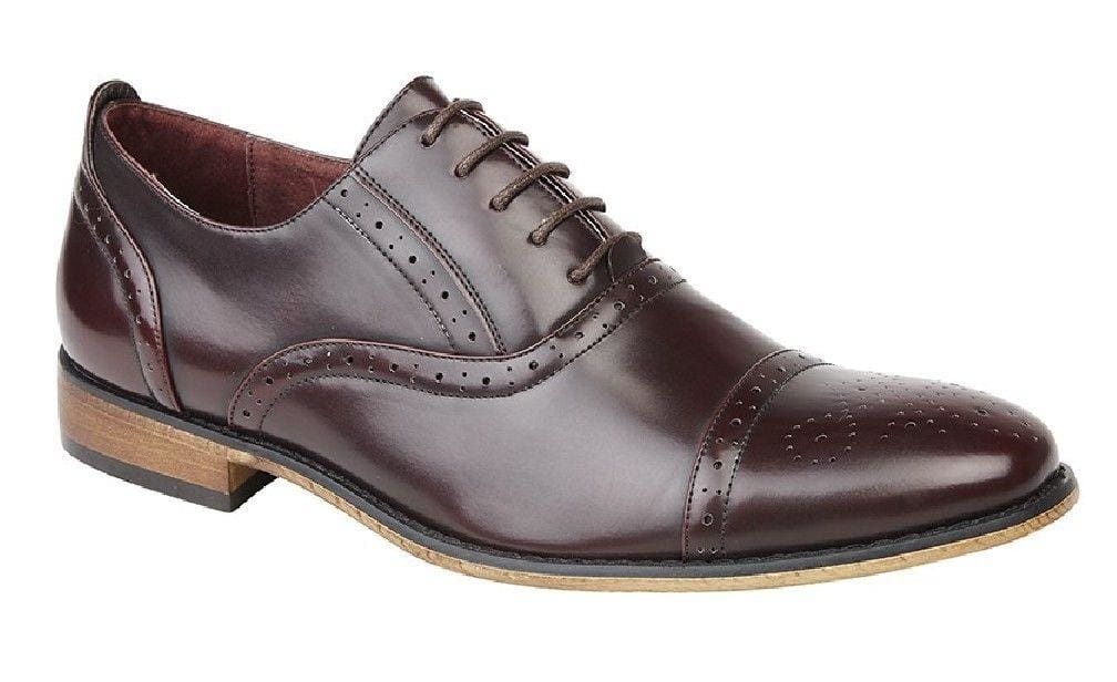 Goor Men's Oxblood Burnished Capped Toe Oxford Brogue Dress Shoes - Classic Wingtip Style for Business, Office & Formal Occasions