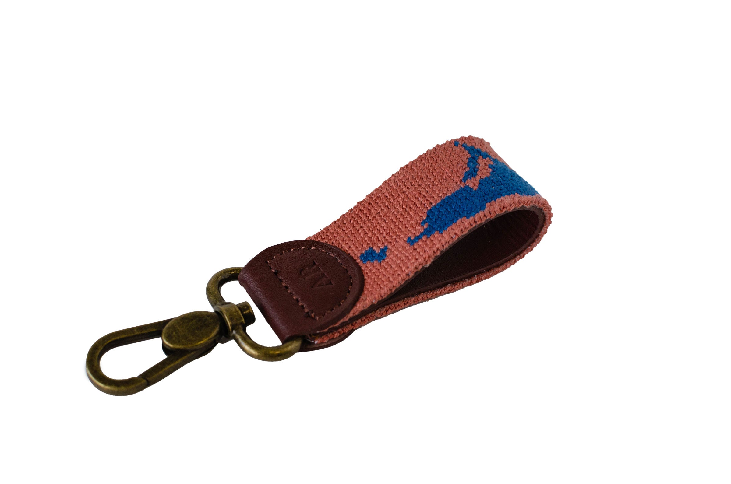 Nantucket Red Needlepoint Keychain - Handmade Leather Key Fob with Classic Nautical Design - Perfect for Boat Keys, House Keys, and Gift Giving