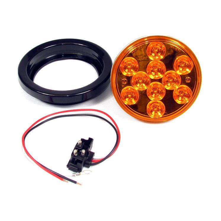 4 Round Amber LED Lights - 10 High-Intensity LEDs, 24V DC for Truck/Trailer Tail & Turn Signals - Perfect for Semi Trailers, RVs, and Commercial Vehicles
