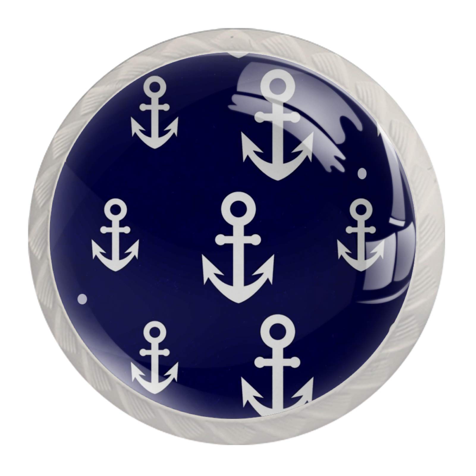 Nautical Anchor Pattern Cabinet Knobs - Navy Blue Dresser Drawer Pulls for Kitchen, Wardrobe, Bathroom & Office - Pack of 4 - Perfect for Coastal & Nautical Home Decor