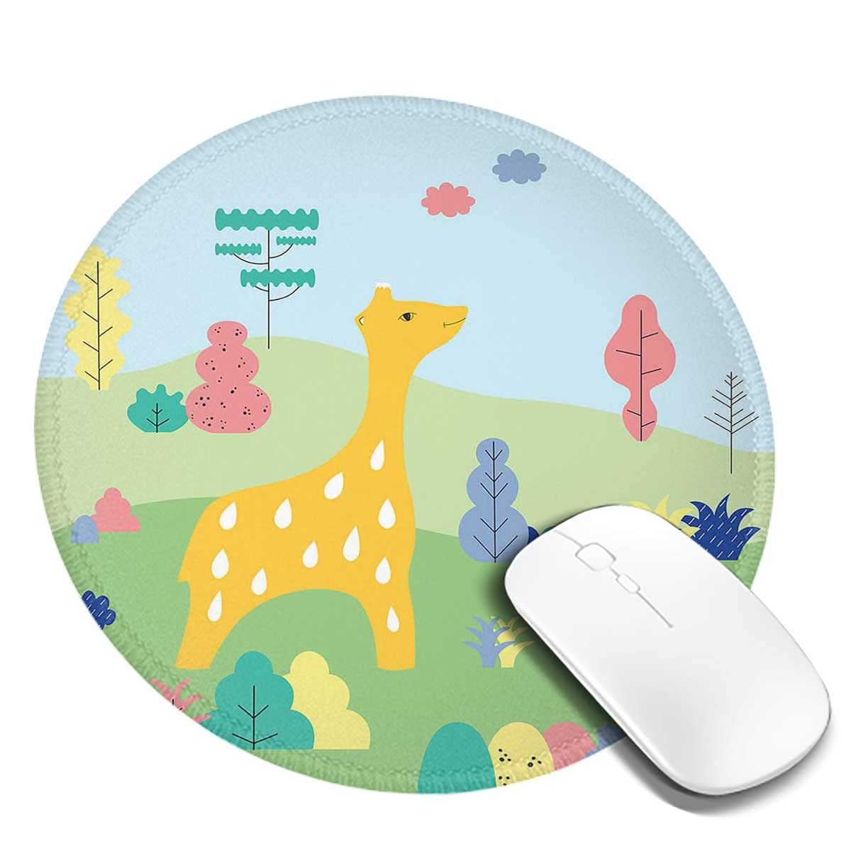 Non-Slip Round Mouse Pad with Rubber Base - 2PCS Set for Laptop & Desktop Computers - Cute Cartoon Animal Wildlife Design (7.9×7.9×0.12 inches) - Perfect for Office, Gaming & Home Workspace Decor