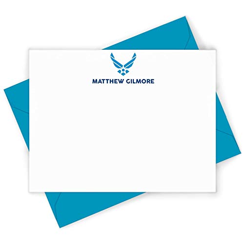 Personalized USAF Emblem Flat Card Stationery Set - US Air Force Notecards with Envelopes | Military Appreciation Gifts, Veteran Thank You Cards, Air Force Memorabilia