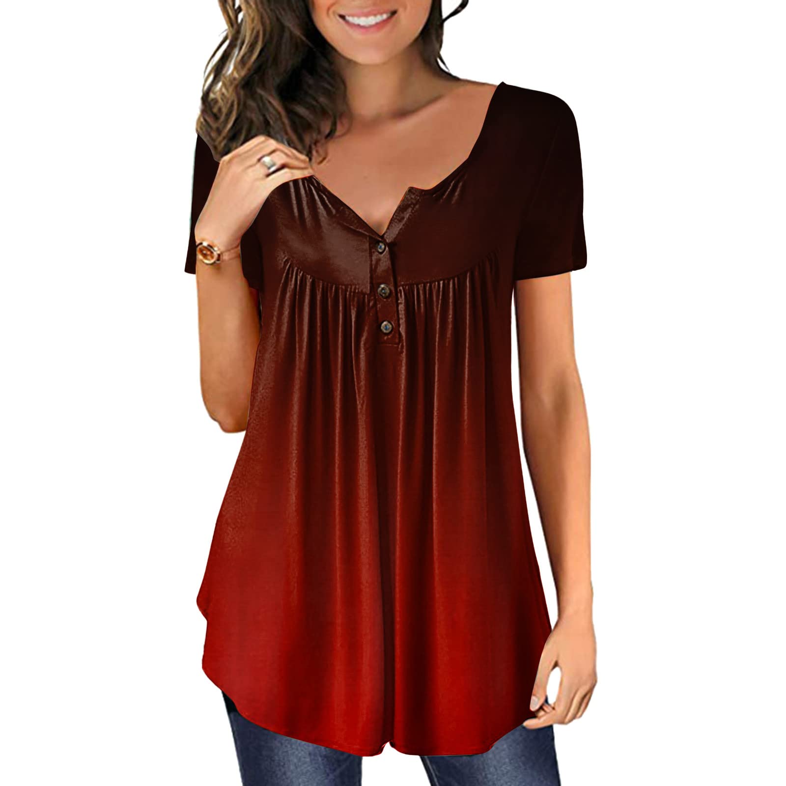 Women's Casual V-Neck Printed Long Sleeve Blouse - Basic Work Tunic Top with Cuffed Sleeves | Perfect for Office Wear, Business Casual & Everyday Outfits