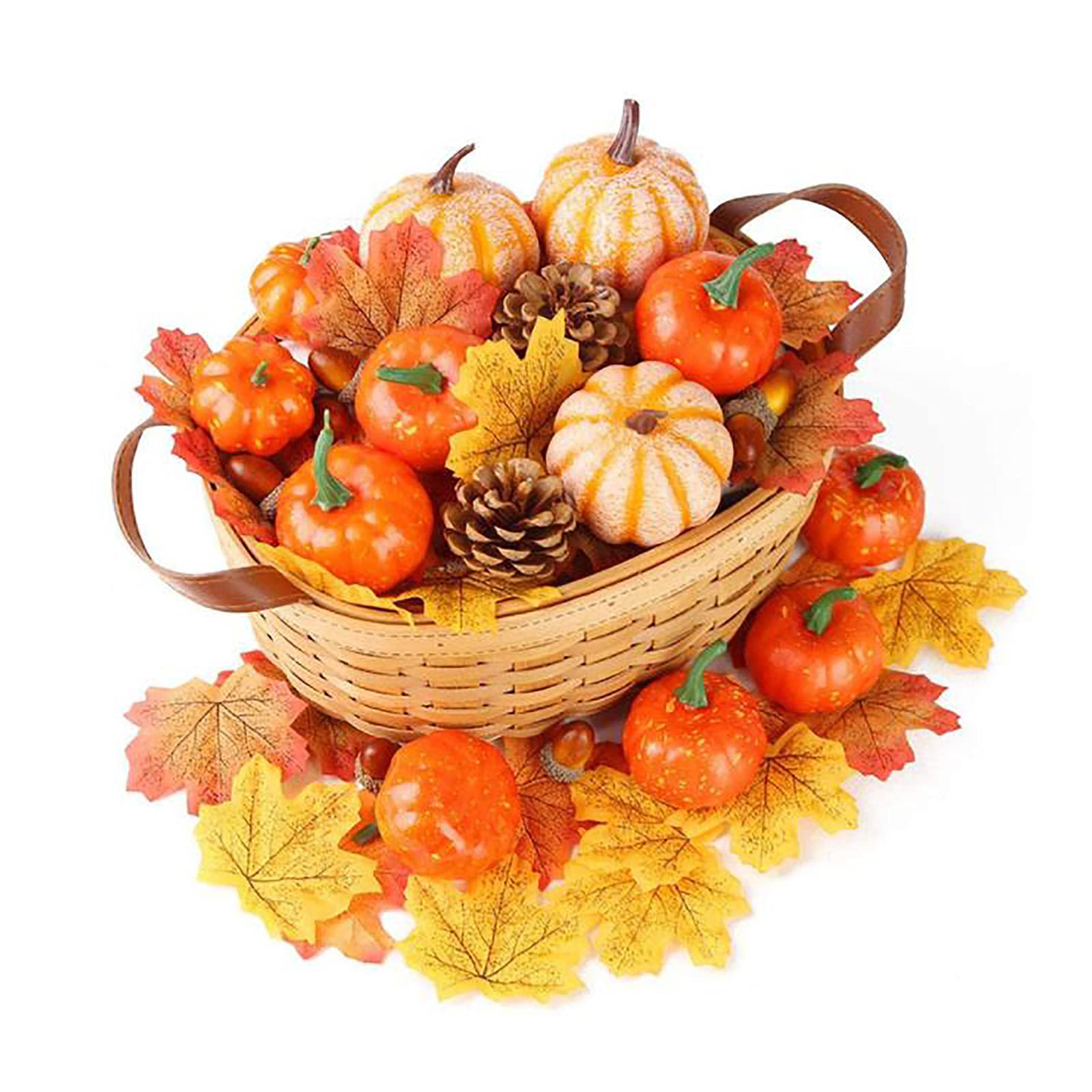 Mokyler 70PCS Artificial Pumpkin Decor Set - Halloween Thanksgiving Fall Table Centerpiece with Fake Gourds, Maple Leaves, Pine Cones & Acorns - Farmhouse Autumn Party Decorations for Home, Wedding, and Seasonal Displays