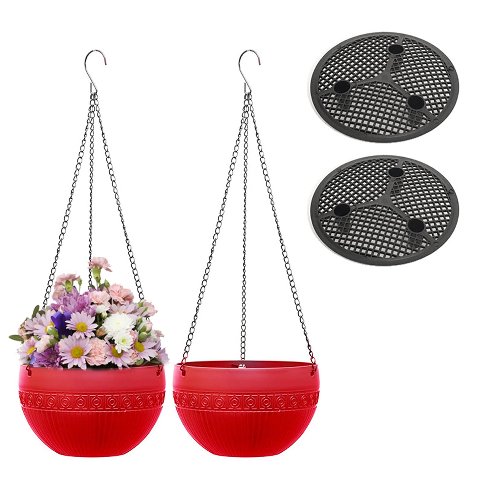 2 Pack Hanging Planter Basket with Drainage Holes - Indoor Outdoor Flower Pots with Waterproof Net - Perfect for Balcony, Patio, Garden & Home Decor (White)