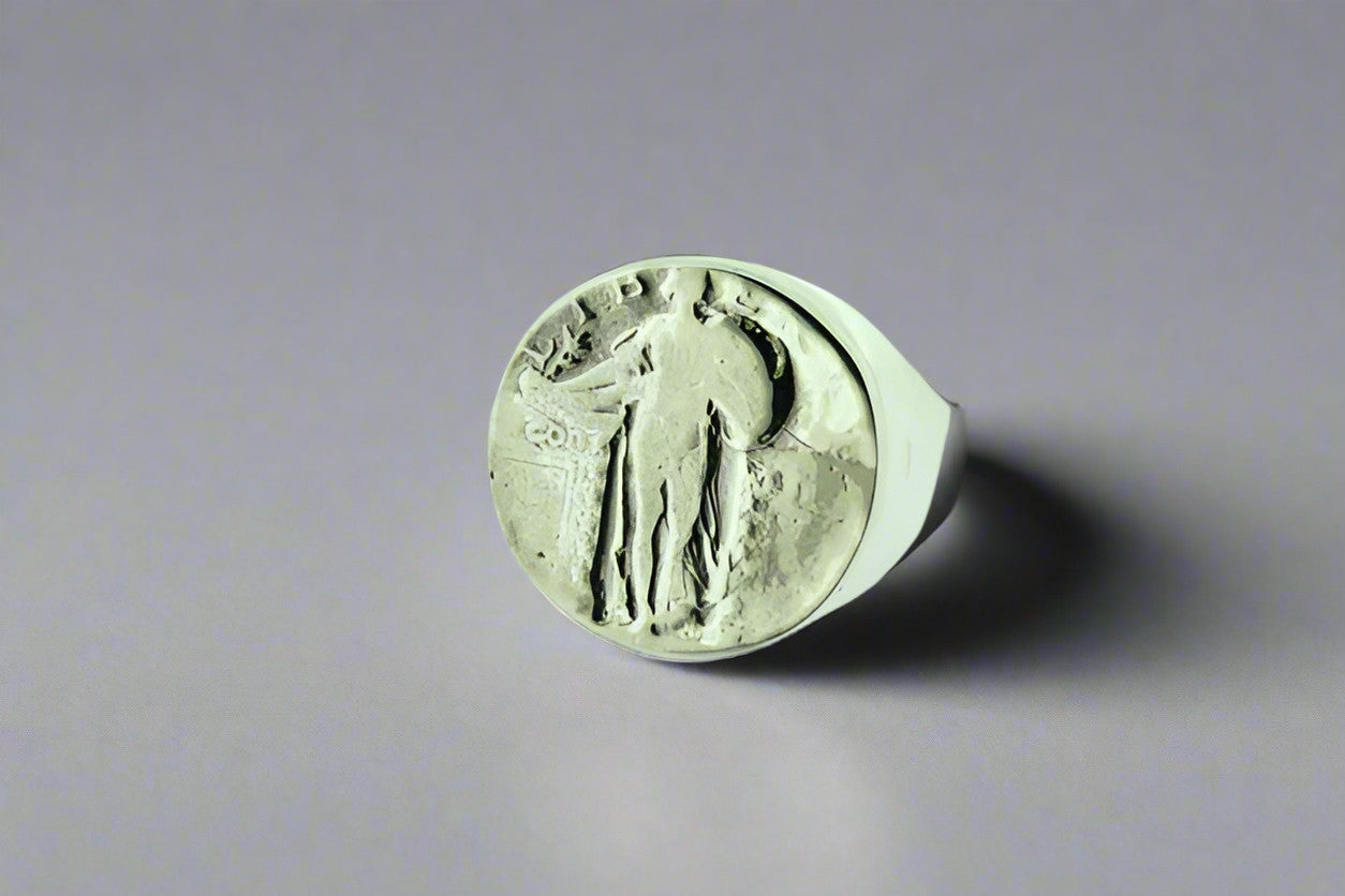 Liberty Coin Signet Ring - Sterling Silver 925 Men's Jewelry for Everyday Wear & Gifting
