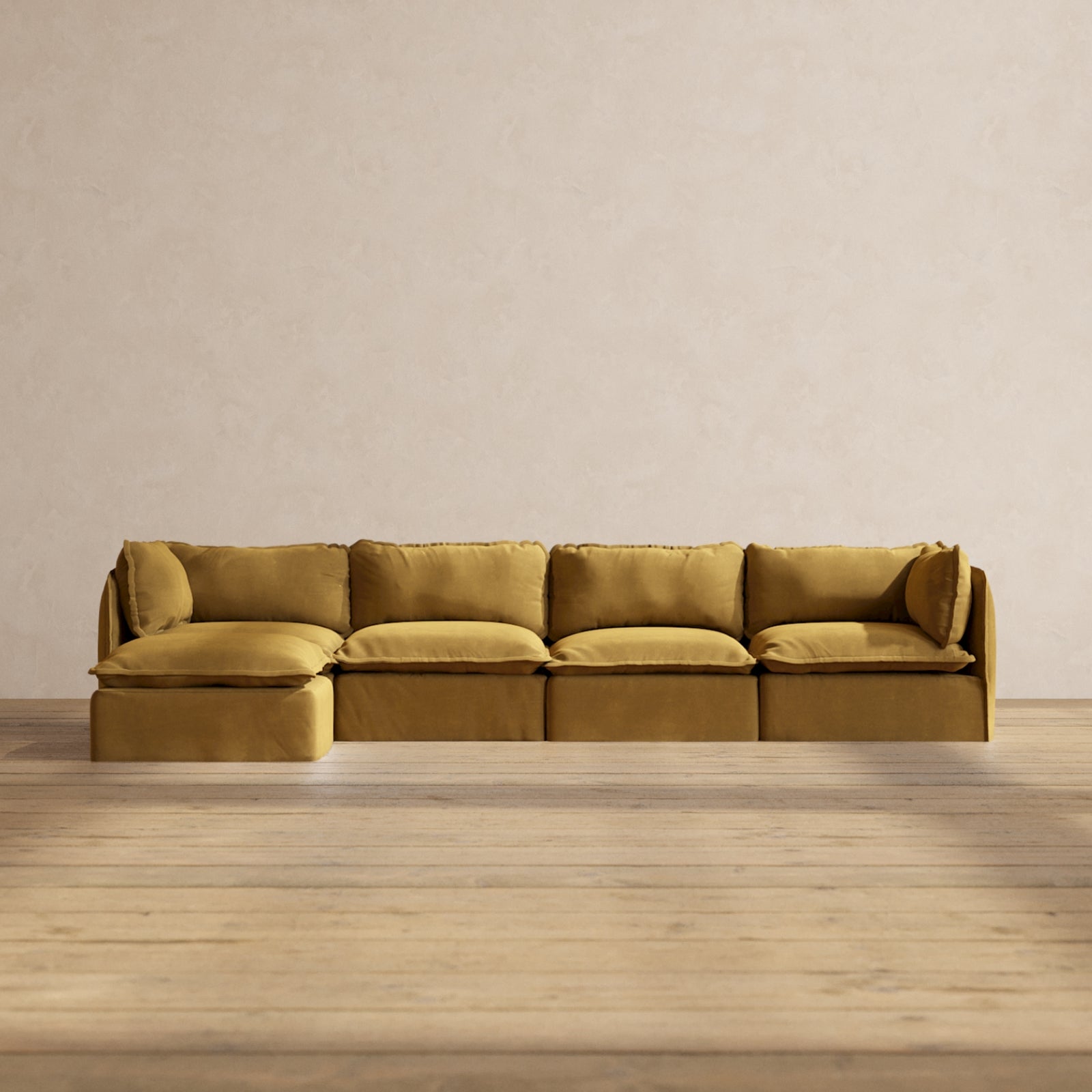 Modular Performance 4-Seater Sectional Sofa in Toffee Brown | Relaxed Blend Fabric | Perfect for Living Room, Family Room or Home Theater