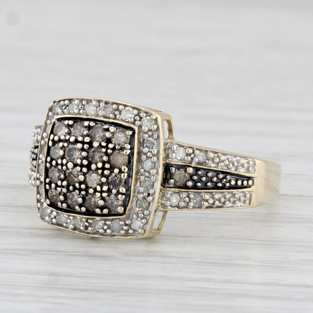 0.32ctw Champagne & White Diamond Halo Engagement Ring in 10K Yellow Gold - Size 7.5 | Perfect for Wedding Proposals, Anniversary Gifts & Bridal Jewelry