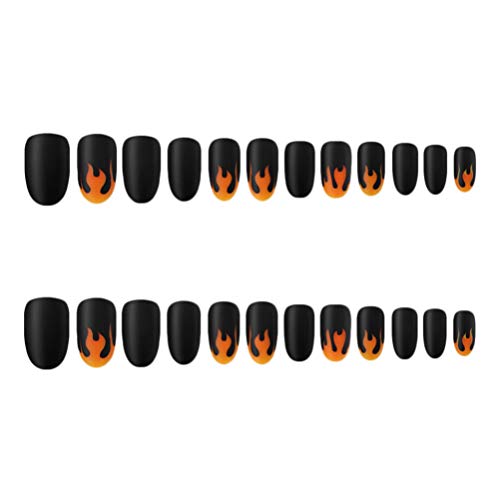 Lurrose 24pcs Matte Press on Nails - Coffin Shape Full Cover False Nails with Flame Design for Women & Girls | Easy DIY Manicure for Parties, Weddings & Special Occasions