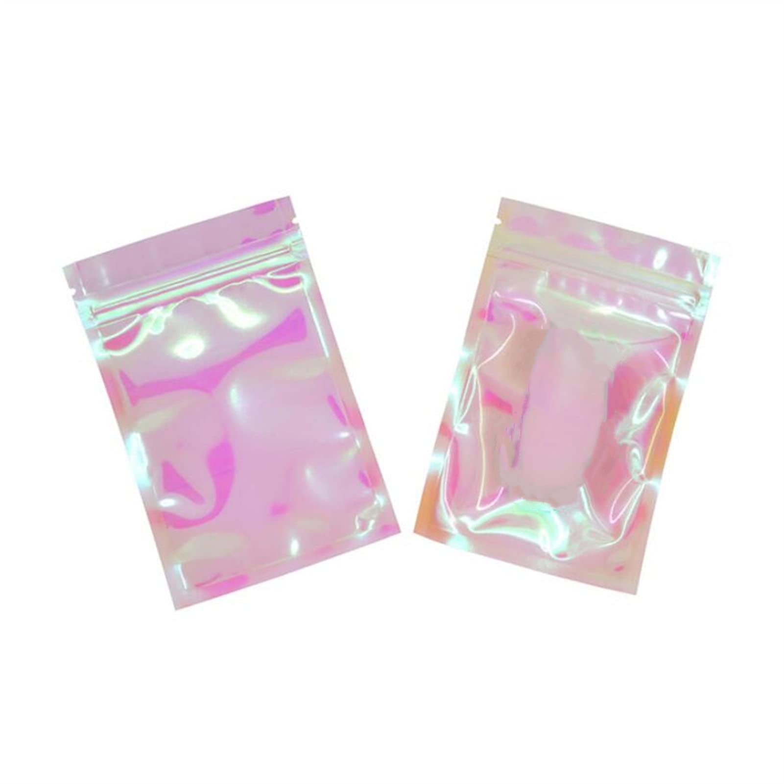 YCZOD 100 Pcs Iridescent Zip Lock Bags - Holographic Cosmetic Storage Pouches for Makeup, Coffee, Cookies & Small Items | Reusable Plastic Zipper Bags for Travel, Parties & Organizing
