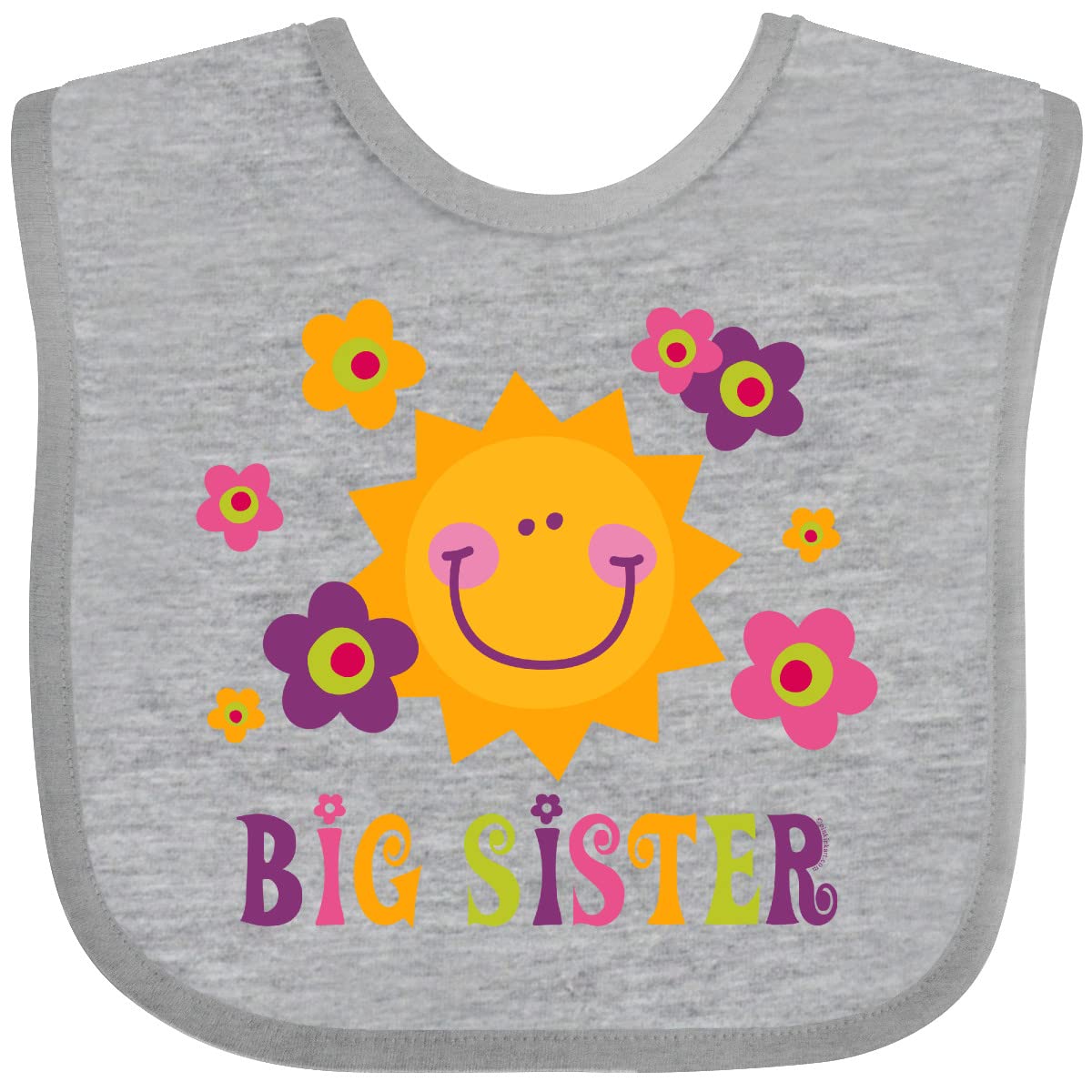 Inktastic Sunny Big Sister Baby Bib - Soft Cotton Infant Feeding Bib for Toddlers - Perfect for Mealtime, Daycare & Photo Shoots
