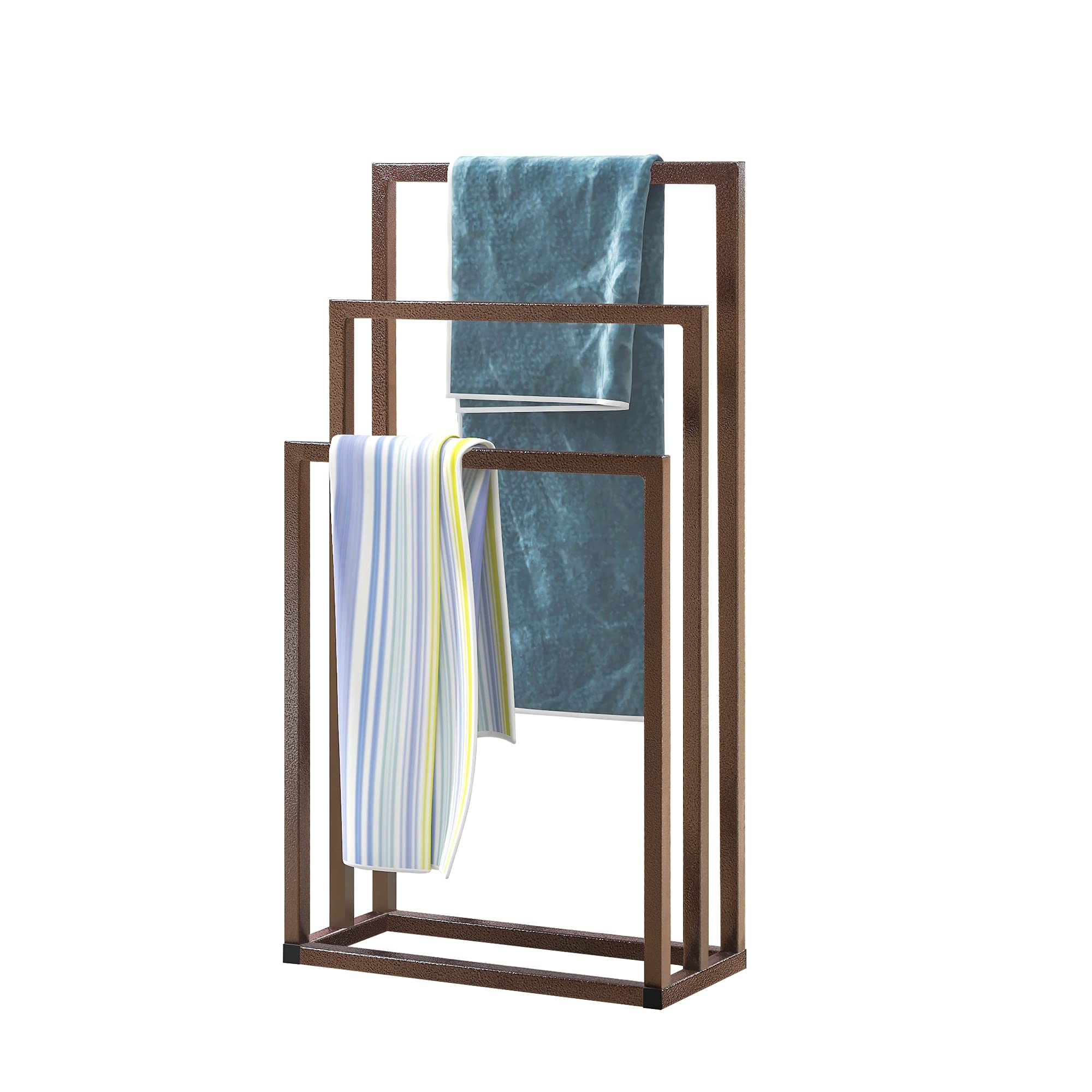 GAMUKAI 3-Tier Metal Freestanding Towel Rack - Space-Saving Bathroom Organizer with Sturdy Hand Towel Holder (Black/Brown) - Perfect for Small Bathrooms, Laundry Rooms & Spa Areas