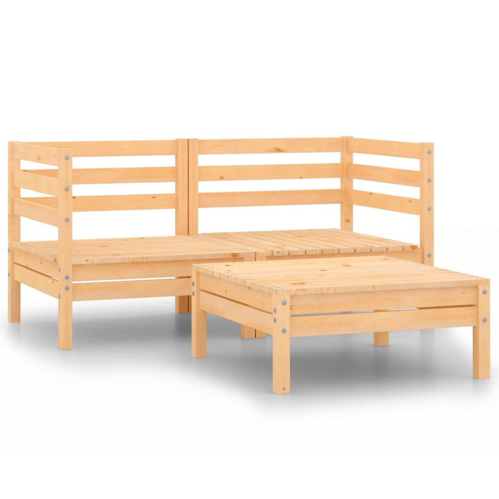 vidaXL 3-Piece Solid Pine Wood Patio Lounge Set - Outdoor Garden Furniture with Sofa and Chairs for Backyard, Terrace, or Poolside Relaxation