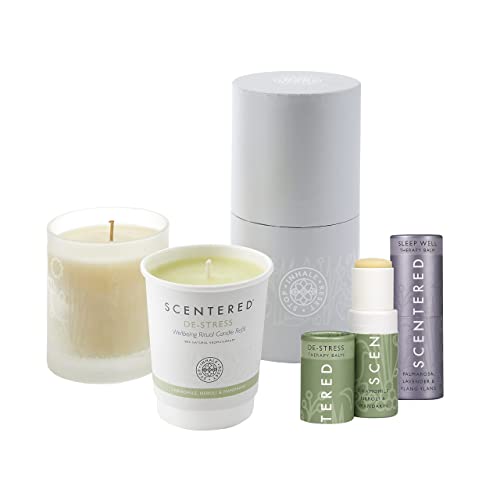 Scentered Ritual Candle Duo & Refill Set - Lavender & Eucalyptus Aromatherapy for Stress Relief & Better Sleep - 220g Soy Wax Candle with Refill + Aromatherapy Balm Bundle - Perfect for Meditation, Yoga & Bedtime Relaxation