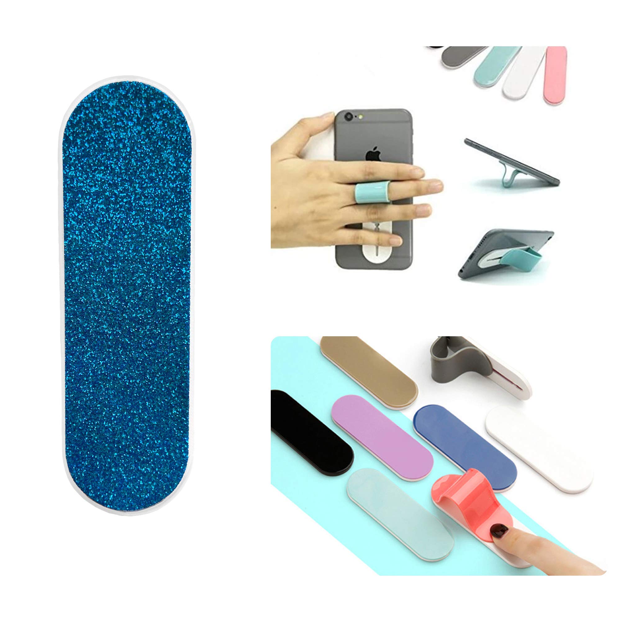 ZOQIZA Universal Phone Grip Holder - Finger Strap Stand with Glitter Cerulean Blue Charm | Portable Phone Kickstand for iPhone, Samsung & All Smartphones | Perfect for Selfies, Gym Workouts & Daily Commute