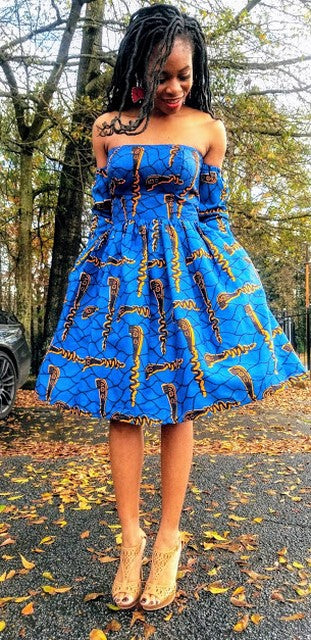 Stylish Blue and Orange African Print Ankara Dress DP3978D - Perfect for Parties, Weddings & Cultural Events