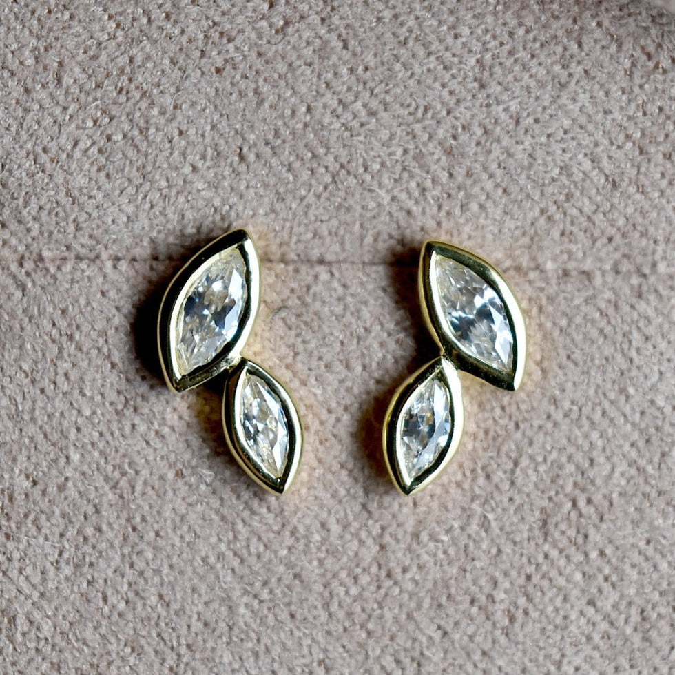 Double Marquis Cubic Zirconia Bezel Stud Earrings - Elegant Fashion Jewelry for Women, Perfect for Parties, Weddings & Daily Wear