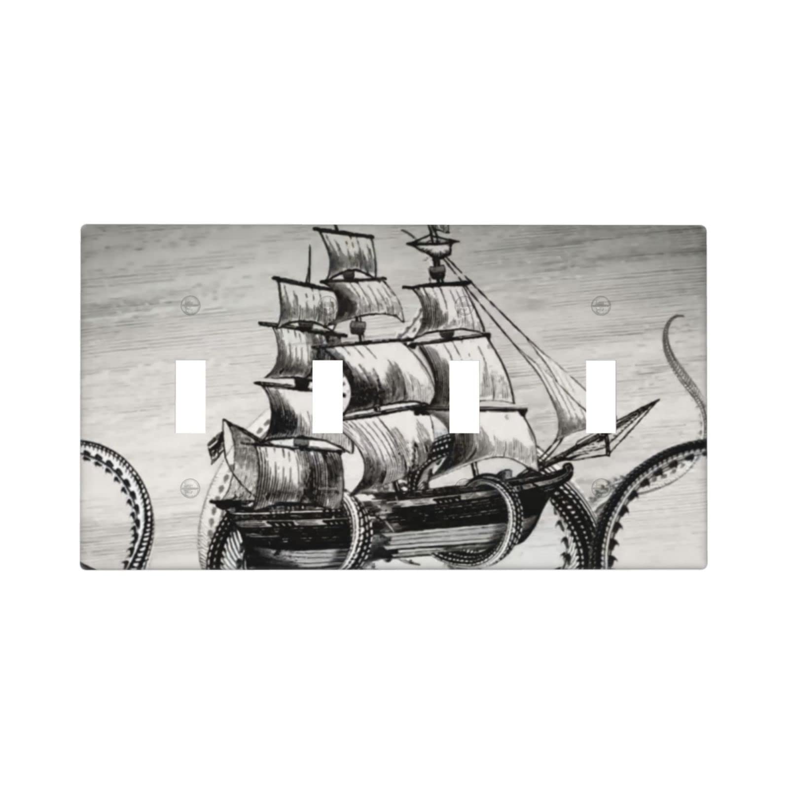 Kraken Octopus Design 4-Gang Toggle Light Switch Cover - Decorative Wall Plate for Bedroom, Living Room, Kitchen - 4.5 x 8.0 Inch - Unique Home Decor & Electrical Upgrade