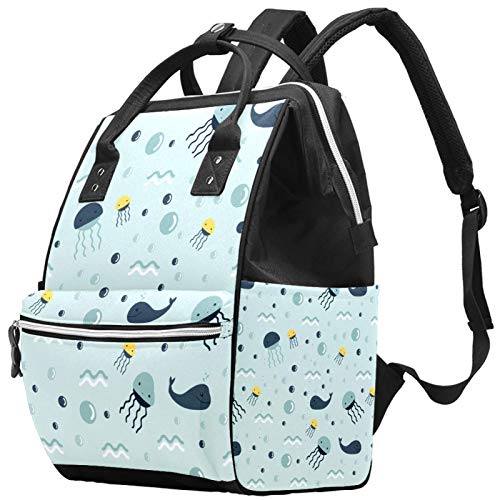 Whale Jellyfish Diaper Backpack - Stylish School & Laptop Bag for Moms & Students