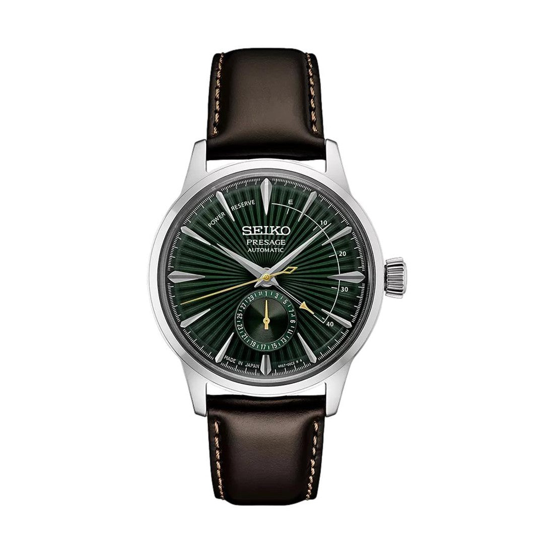 Seiko Presage Cocktail Time Automatic Watch 40.5mm - Green Dial with Leather Strap for Men | Elegant Dress Watch for Business, Formal Events & Special Occasions