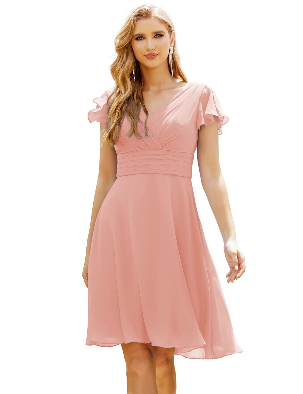 Numbersea V-Neck Chiffon Bridesmaid Dresses - Elegant Formal Cocktail Prom Gown for Women, Homecoming Party Dress (Perfect for Weddings, Graduations & Special Occasions)