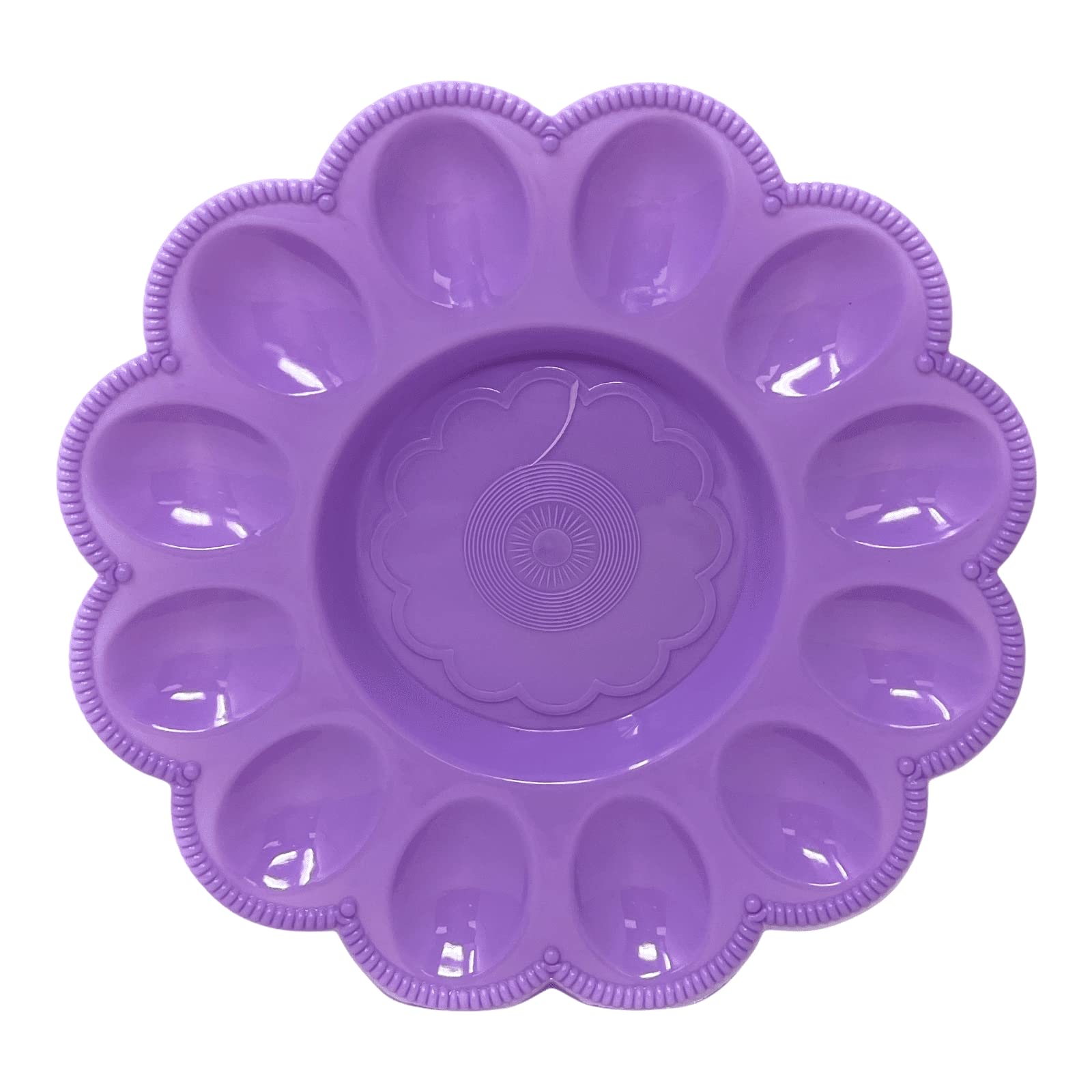 Northeast Home Goods 12-Slot Round Deviled Egg Serving Plate with Scalloped Edge - Elegant Lavender - Perfect for Easter, Picnics, Potlucks & Holiday Parties